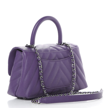 Chanel Caviar Chevron Quilted Mini Coco Handle Flap Purple 3 of 10