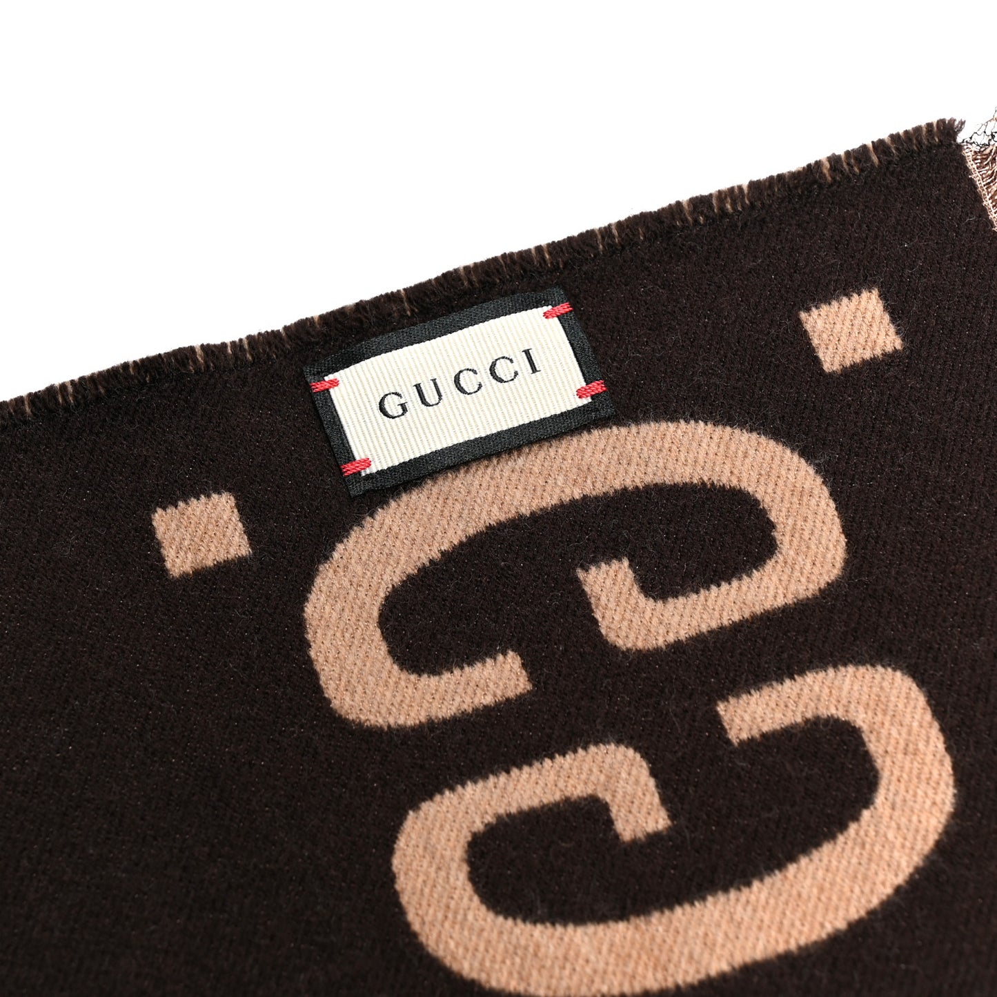 Wool Silk Monogram Jumbo GG Freedom Scarf Dark Brown Beige