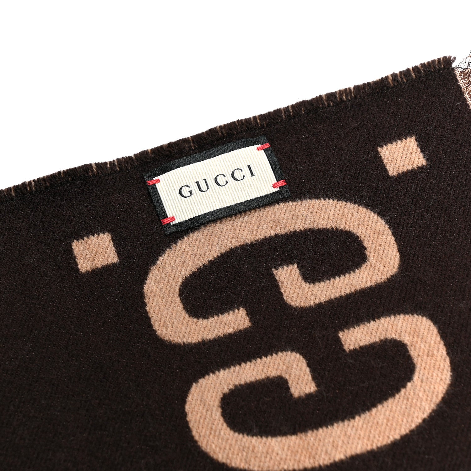 Gucci Wool Silk Monogram Jumbo GG Freedom Scarf Dark Brown Beige 3 of 4