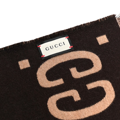 Gucci Wool Silk Monogram Jumbo GG Freedom Scarf Dark Brown Beige 3 of 4
