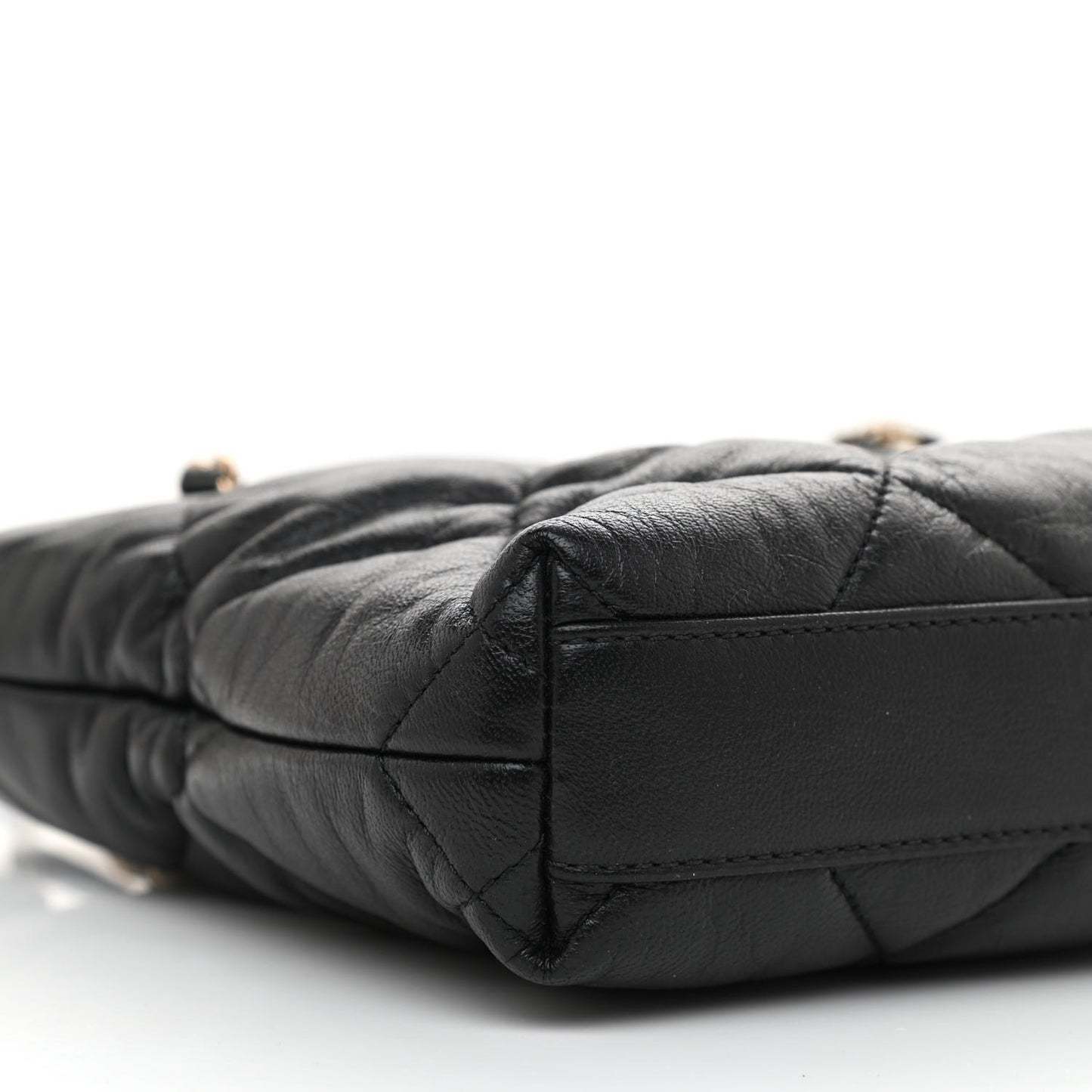 Lambskin Quilted Small Drawstring Shopping Bag Black