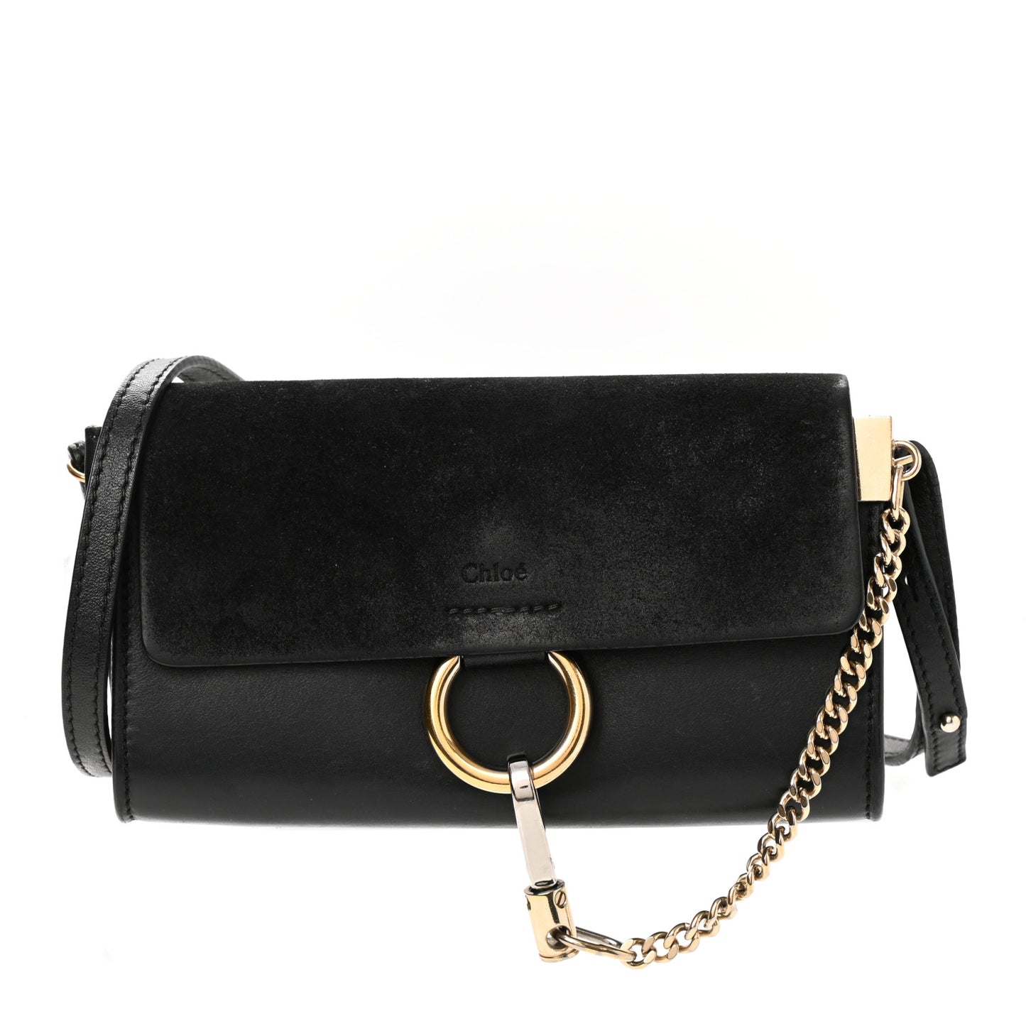 Suede Calfskin Mini Faye Shoulder Bag Black