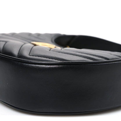 Gucci Calfskin Matelasse Chevron Mini GG Marmont Half Moon Hobo Black 10 of 11