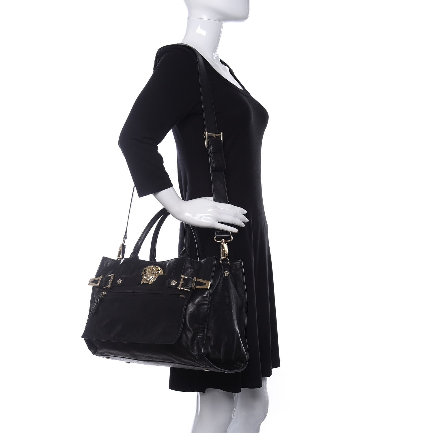 Versace Calfskin Large Palazzo Tote Bag Black 2 of 10