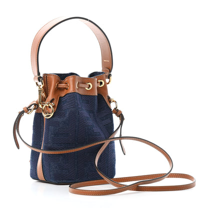 Fendi Denim Vitello King F is Fendi FF Embroidered Mini Mon Tresor Bucket Bag Blue Cuoio 2 of 6