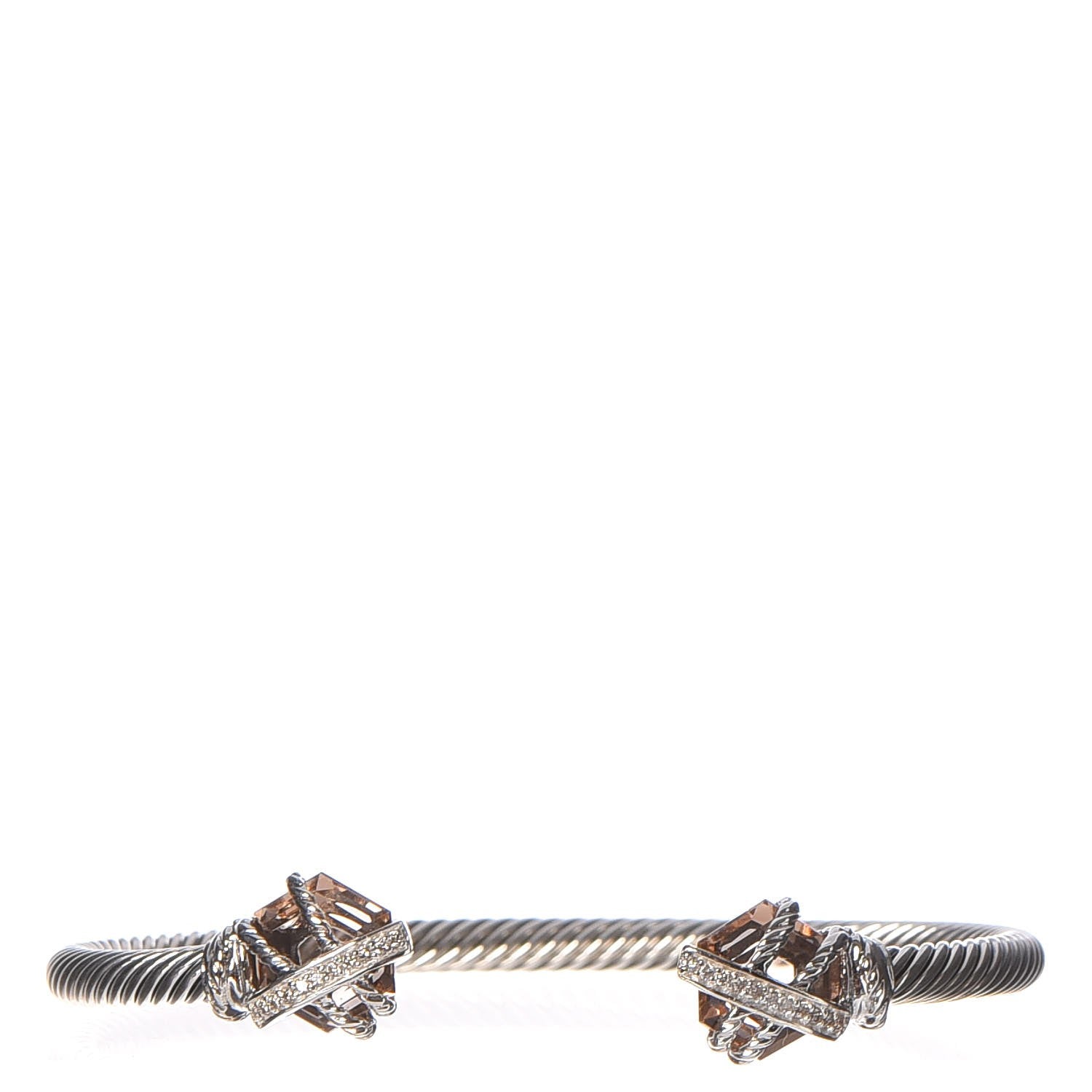 David Yurman Sterling Silver Diamond Morganite 4mm Cable Wrap Bracelet 1 of 5