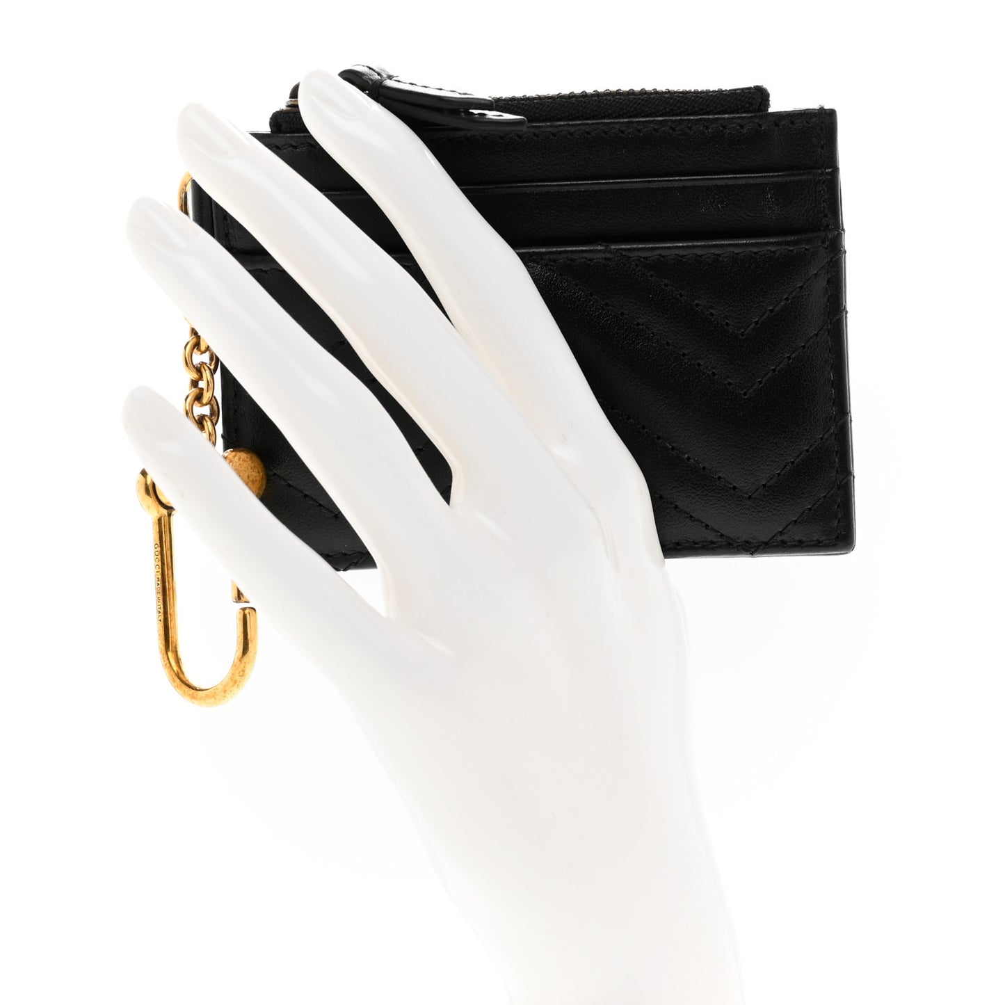 Calfskin Matelasse Chevron GG Marmont Key Case Card Holder Black