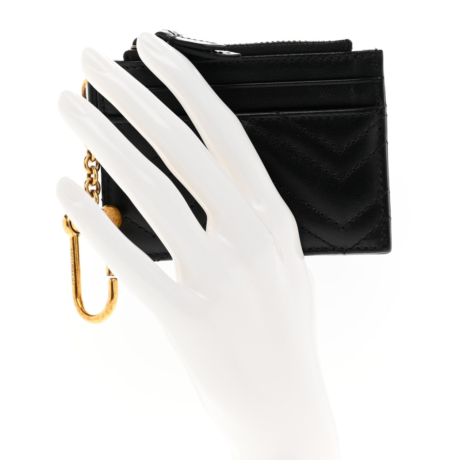 Gucci Calfskin Matelasse Chevron GG Marmont Key Case Card Holder Black 2 of 7