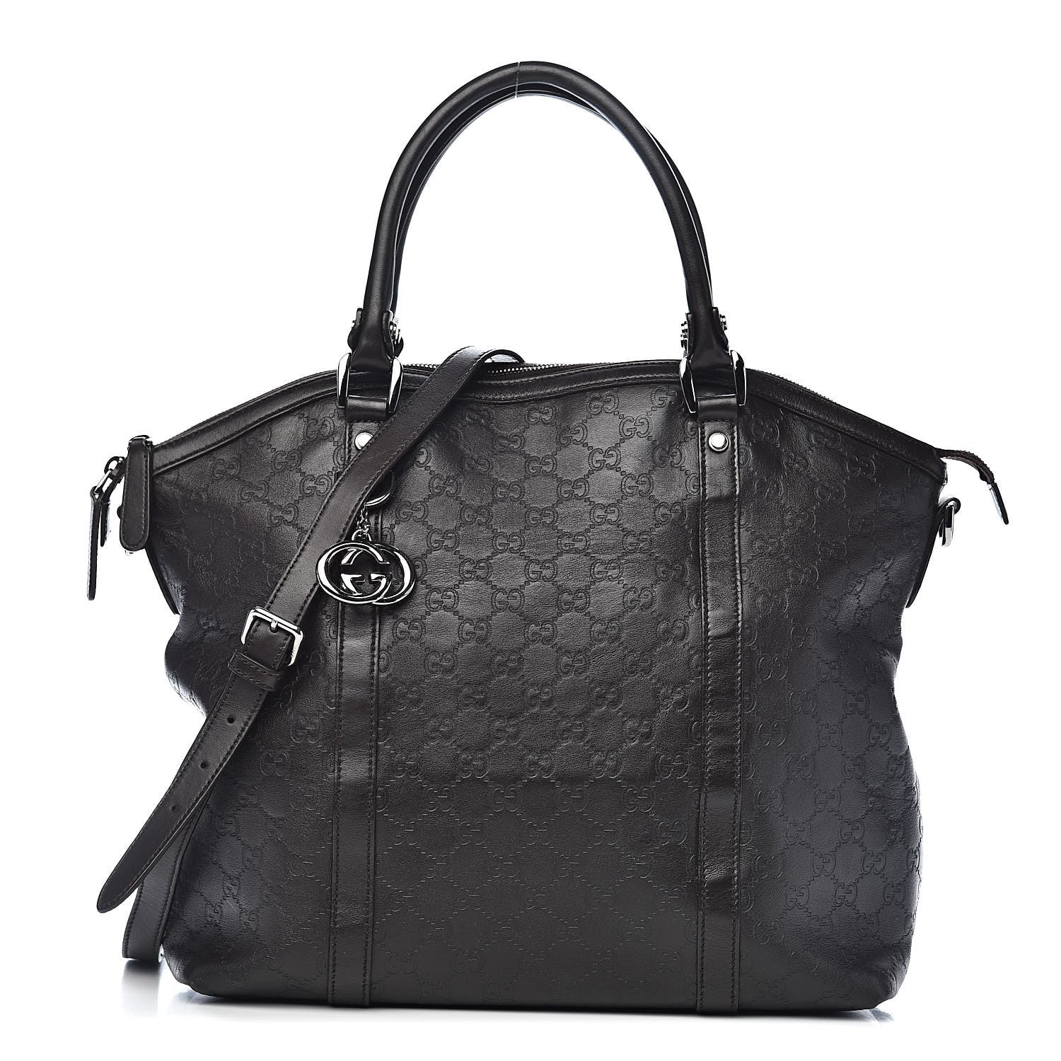 Gucci Guccissima Large GG Charm Convertible Dome Satchel Dark Brown 1 of 15