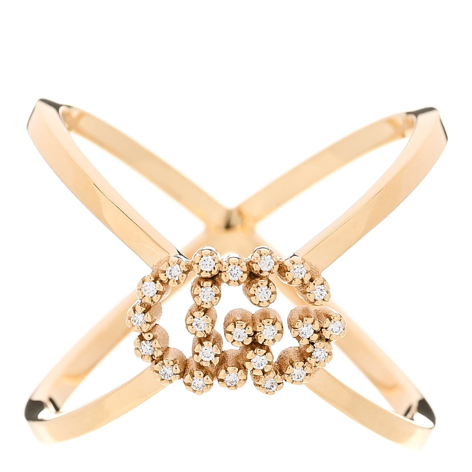 Gucci 18K Yellow Gold Diamond Running G Cross Ring 57 8 1 of 6