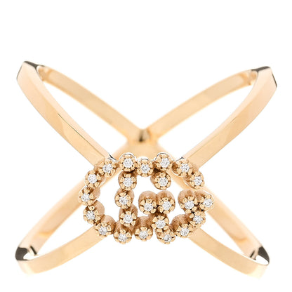 Gucci 18K Yellow Gold Diamond Running G Cross Ring 57 8 1 of 6