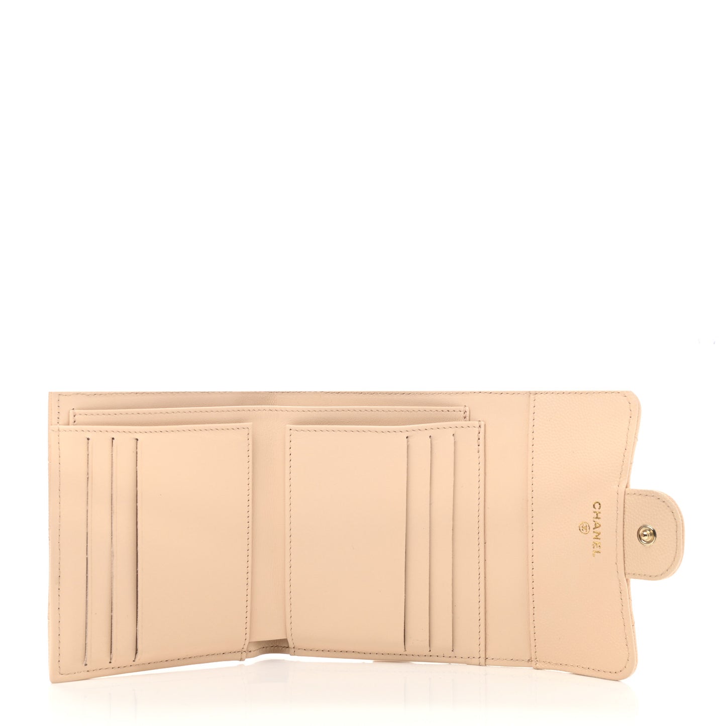 Caviar Quilted Compact Flap Wallet Beige