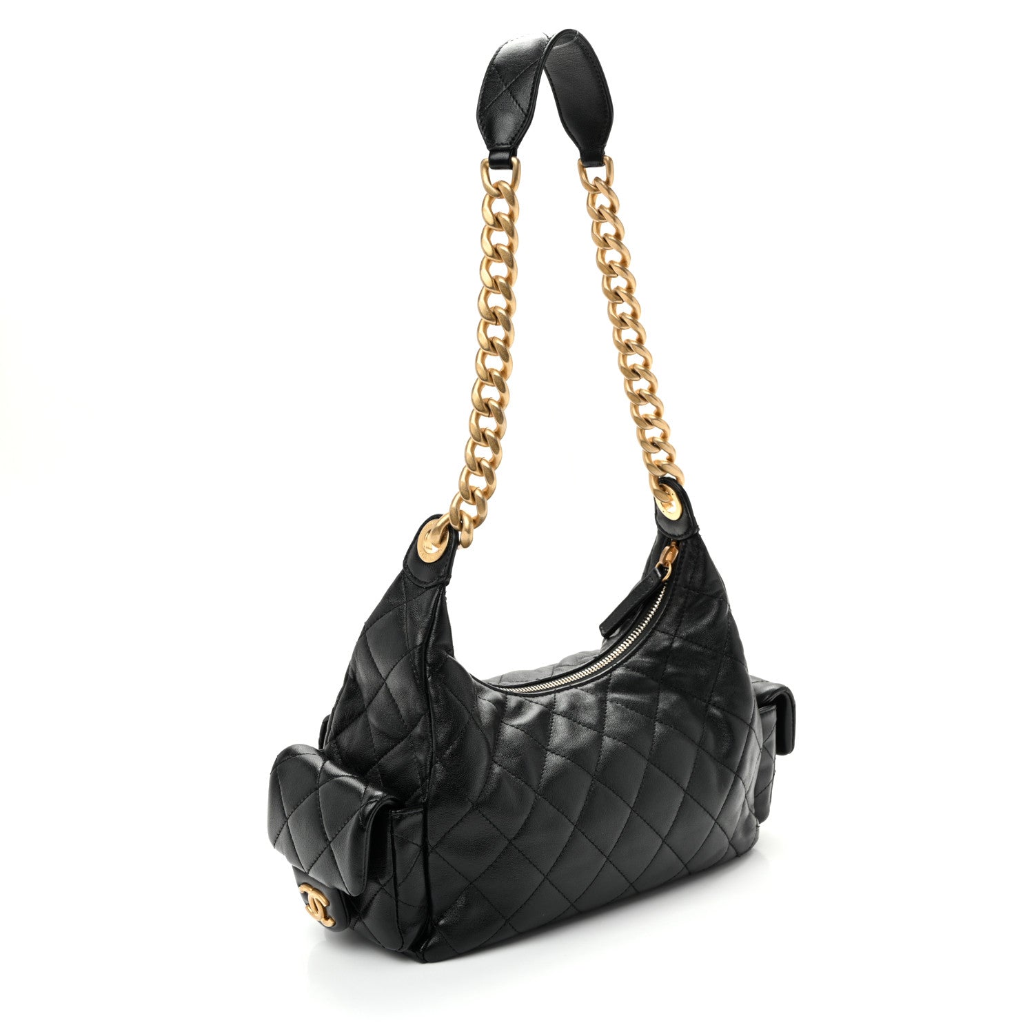 Chanel Shiny Lambskin Quilted Trendy Pockets Hobo Black 4 of 19