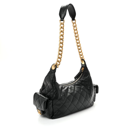 Chanel Shiny Lambskin Quilted Trendy Pockets Hobo Black 4 of 19