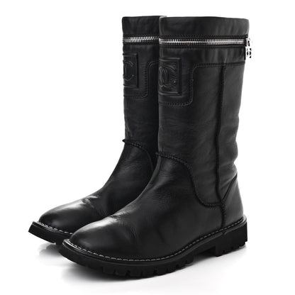 Chanel Calfskin Motorcycle Zipper Boots 37 Black 3 of 7