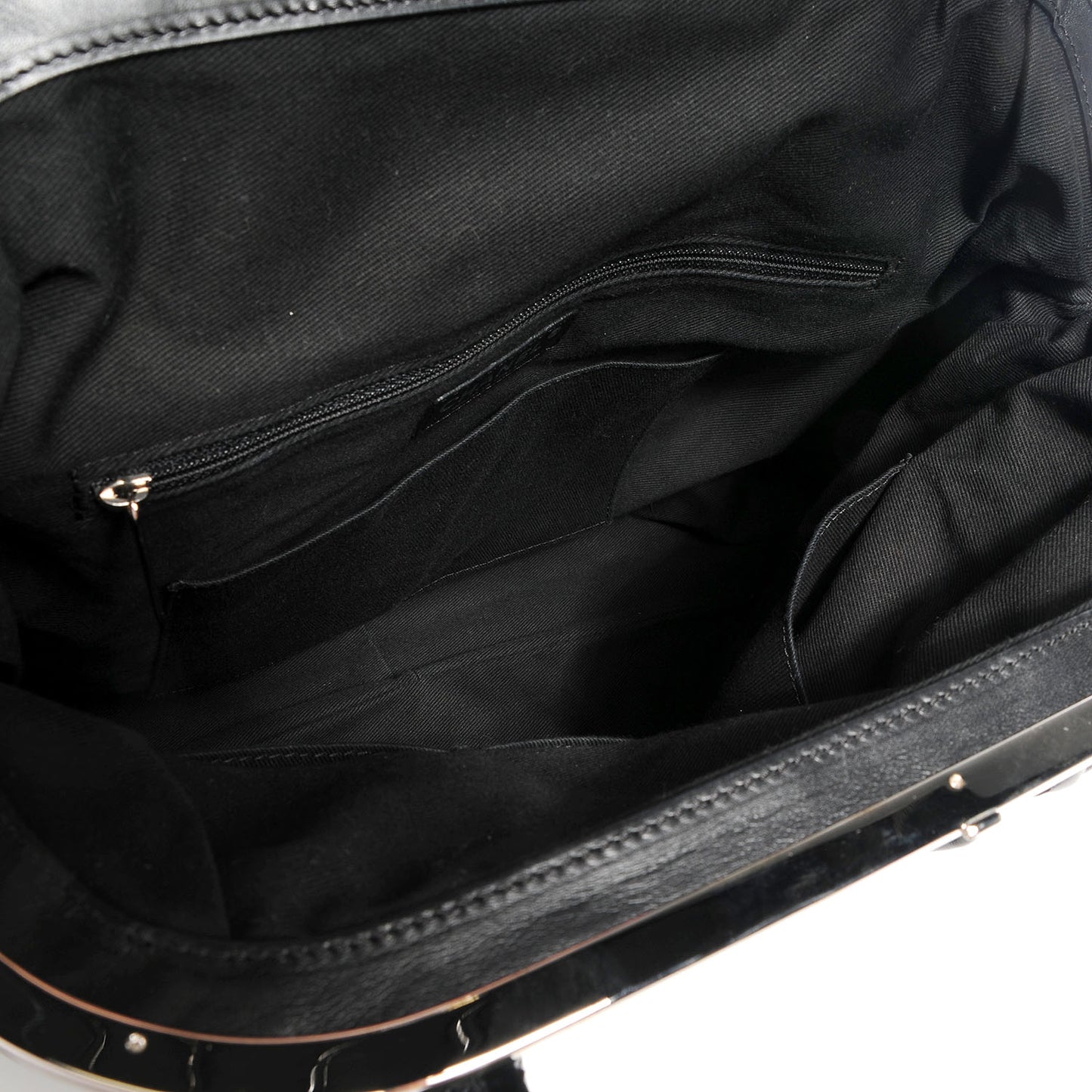 Calfskin Expandable Stitched Frame Top Bag Black