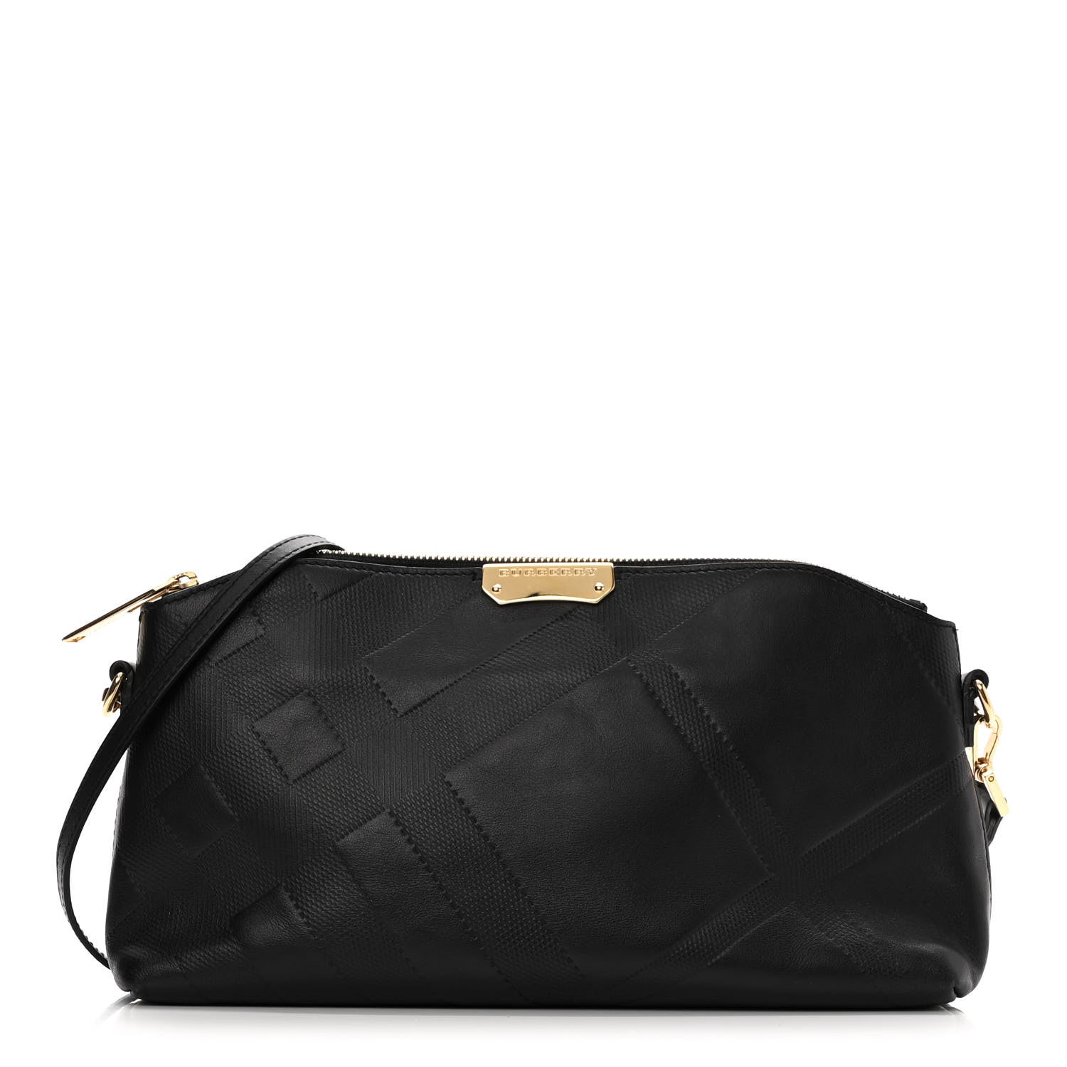 Burberry Calfskin Check Embossed Small Chichester Crossbody Clutch Bag Black 1 of 10