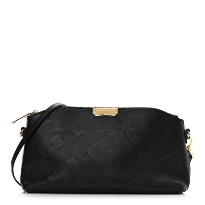 Burberry Calfskin Check Embossed Small Chichester Crossbody Clutch Bag Black 1 of 10