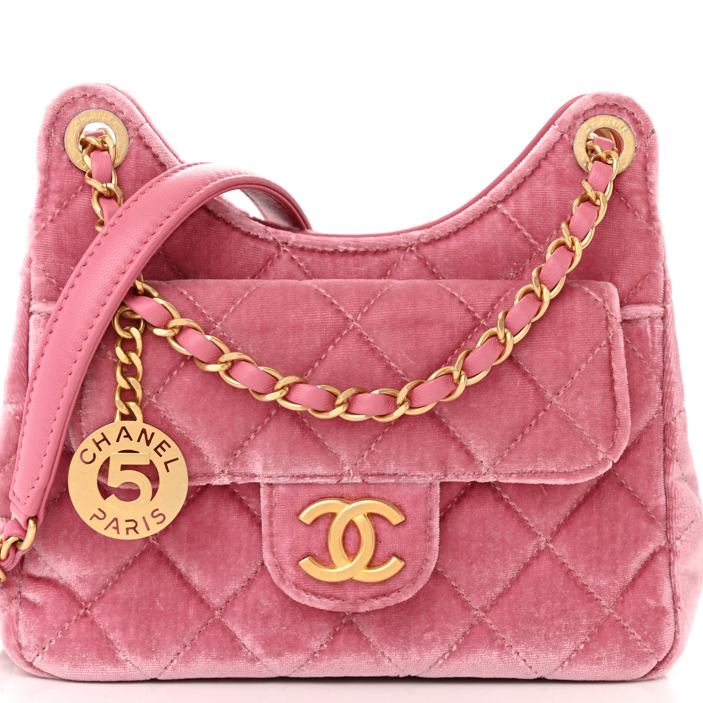 Velvet Quilted Small Wavy CC Hobo Pink