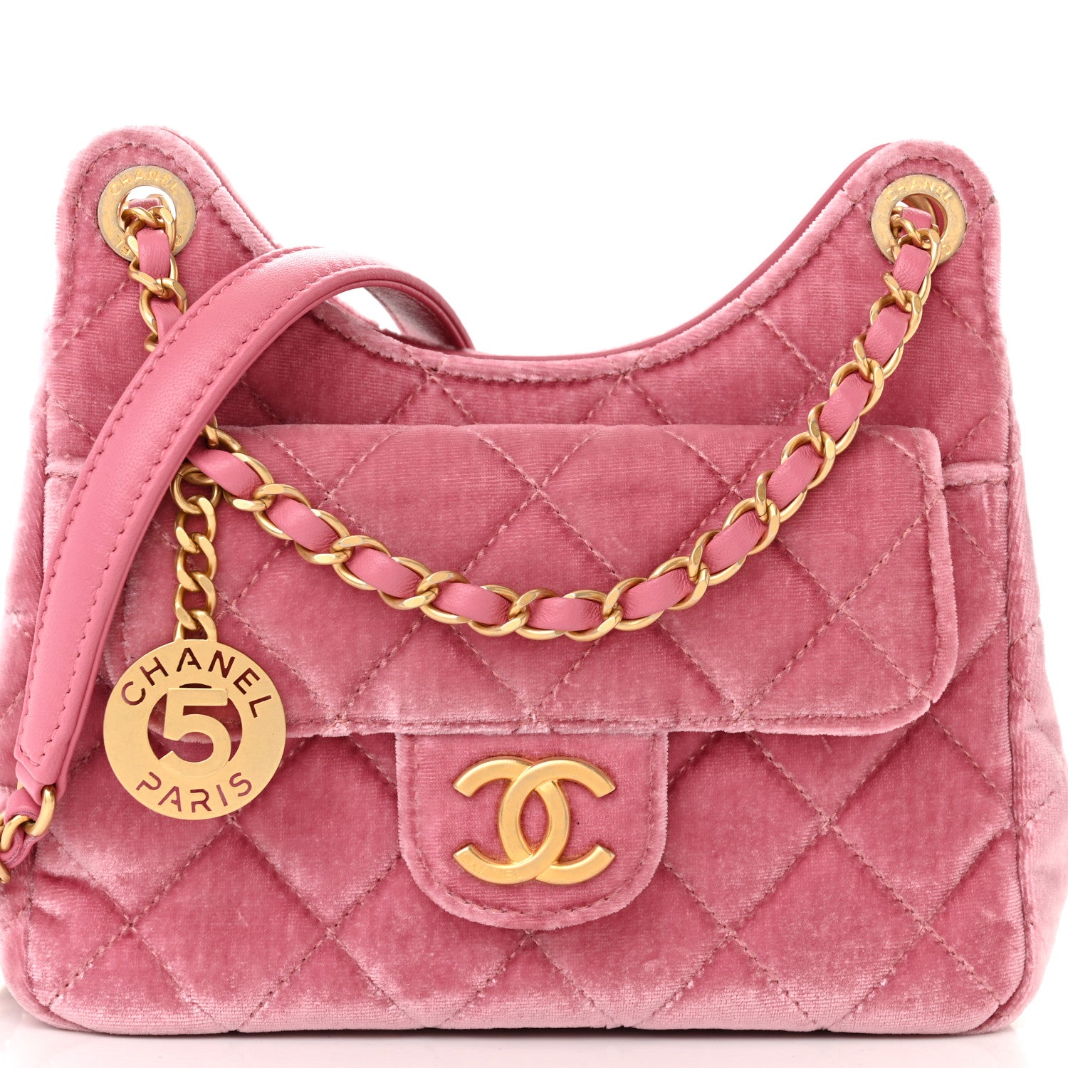 Chanel Velvet Quilted Small Wavy CC Hobo Pink 8 of 11