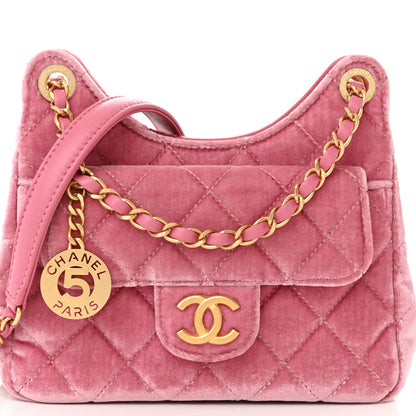 Chanel Velvet Quilted Small Wavy CC Hobo Pink 8 of 11