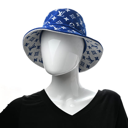 Louis Vuitton Jacquard Velvet Monogram Match Bucket Hat M White Blue 2 of 9