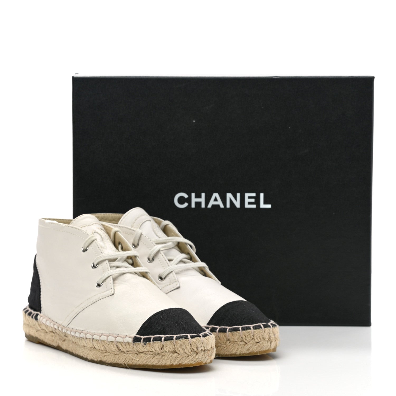 Chanel Lambskin Cap Toe Lace Up Espadrilles 37 White Black 12 of 12