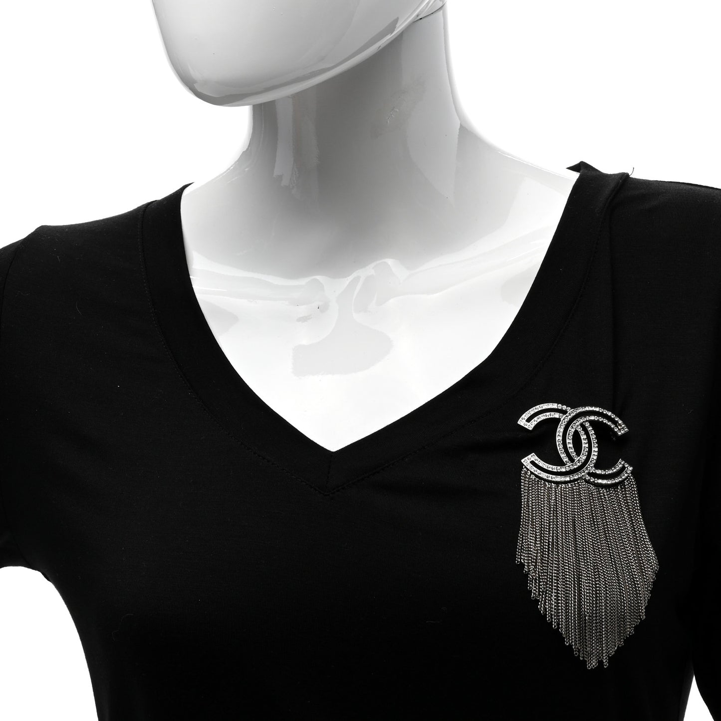 Crystal Chain Fringe CC Brooch Silver