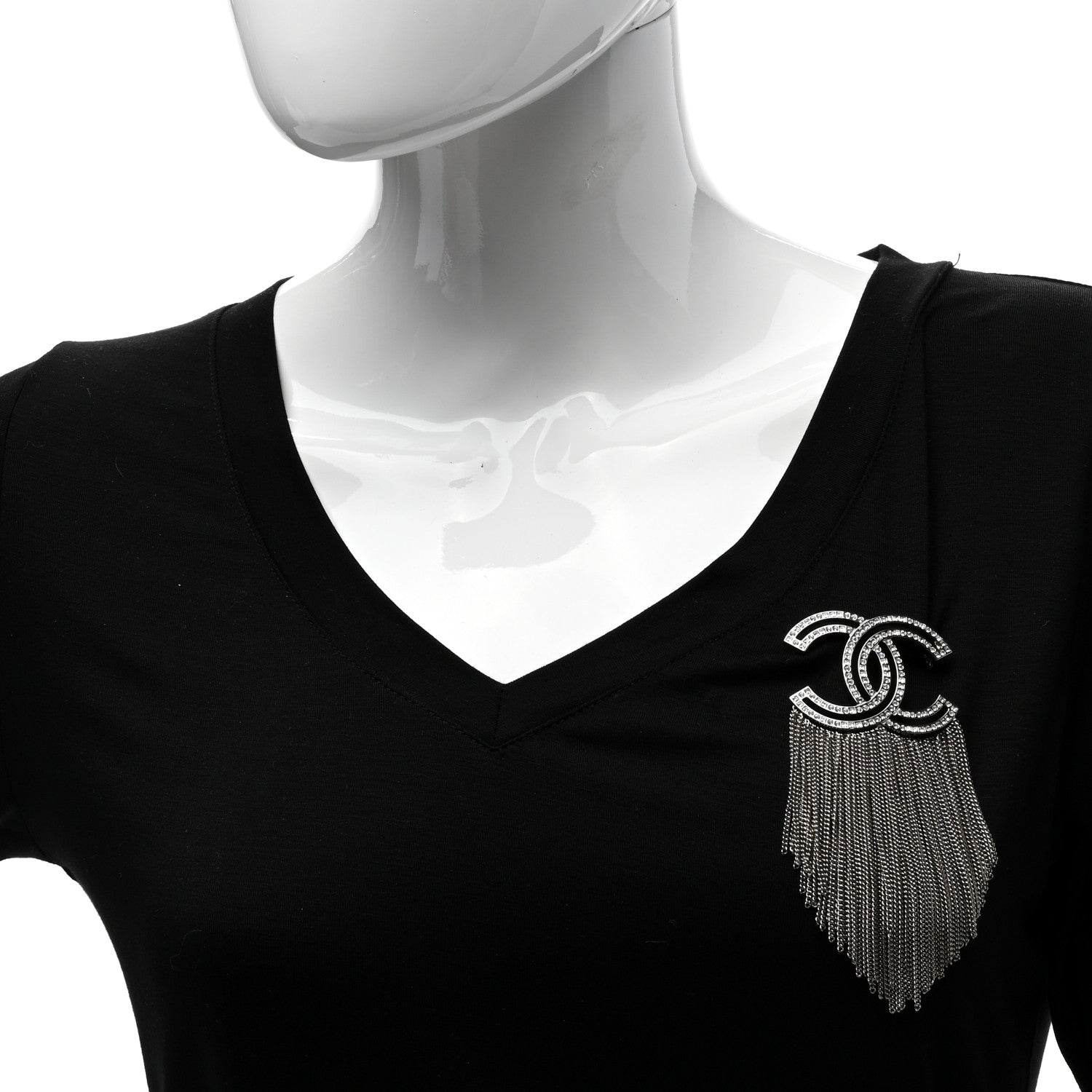 Chanel Crystal Chain Fringe CC Brooch Silver 2 of 5
