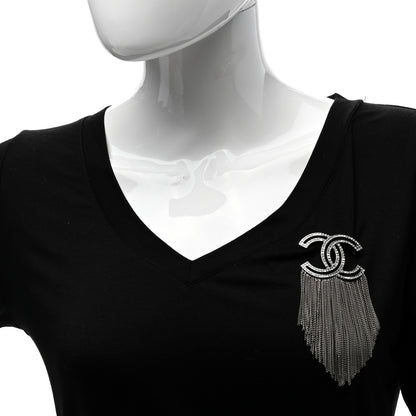 Chanel Crystal Chain Fringe CC Brooch Silver 2 of 5