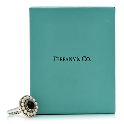 Tiffany Sterling Silver Black Onyx Freshwater Pearl Ziegfeld Ring 57 8 6 of 6