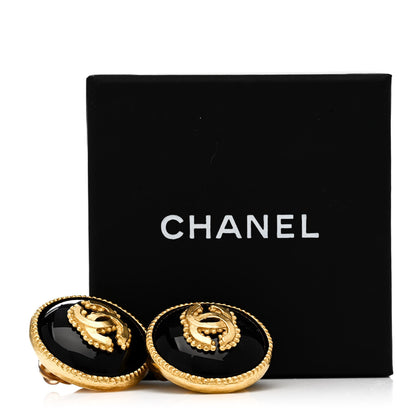 Chanel CC Round Clip On Earrings Black Gold 5 of 5