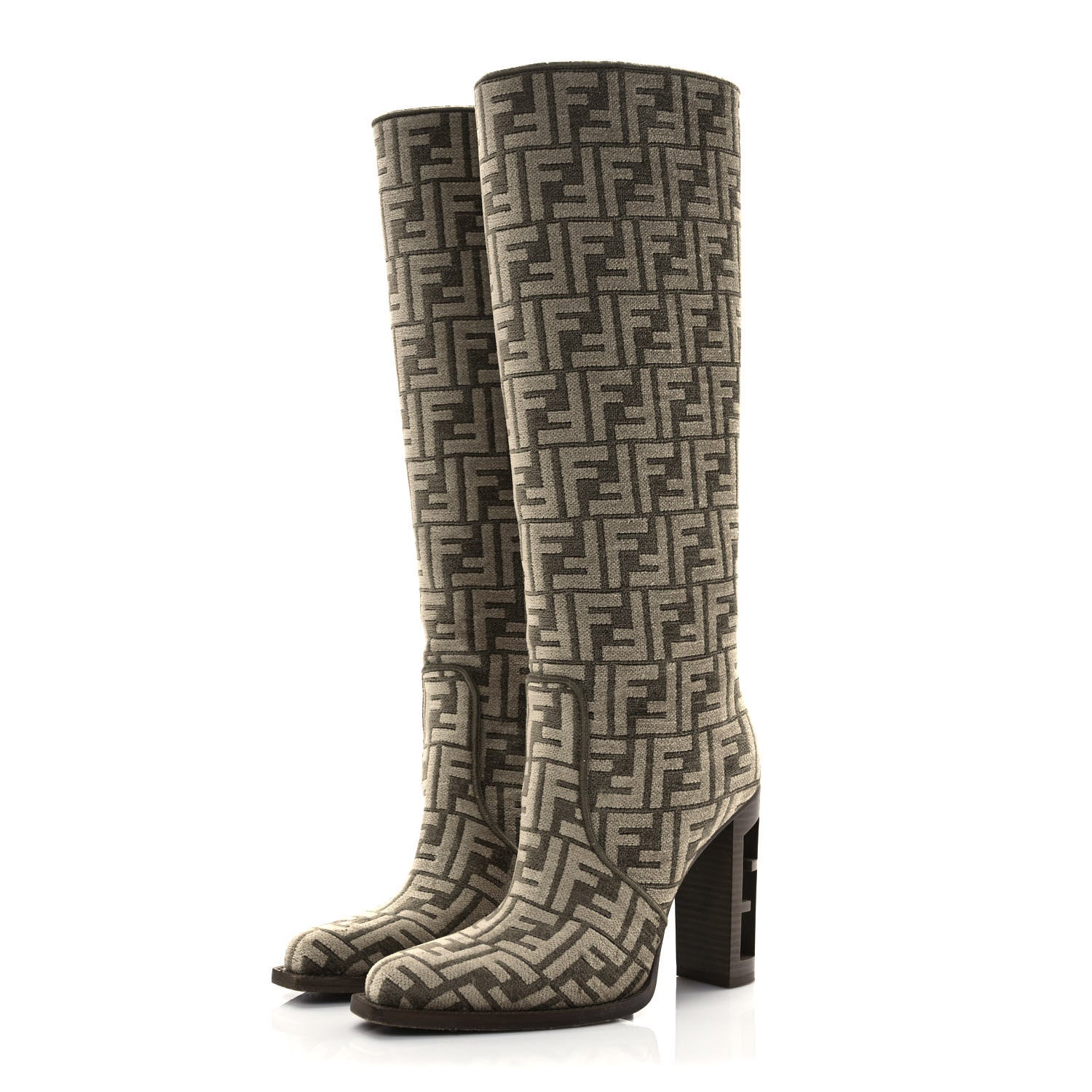 Fendi Chenille Jacquard FF 110mm Cut Baguette Knee Boots 39 Tortora Nuvola 3 of 7