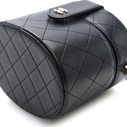 Chanel Lambskin Quilted Round Vanity Case With Chain Black 11 of 11