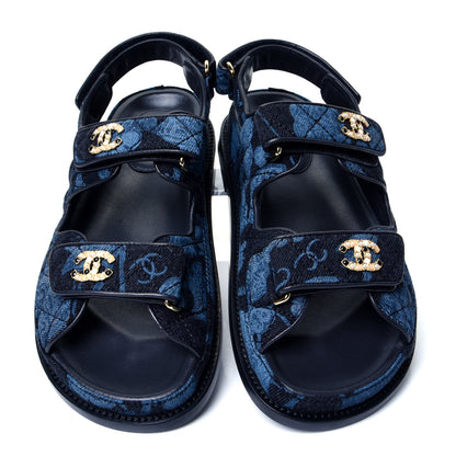 Chanel Denim Velcro Dad Sandals 37 Dark Grey Blue Black 5 of 10