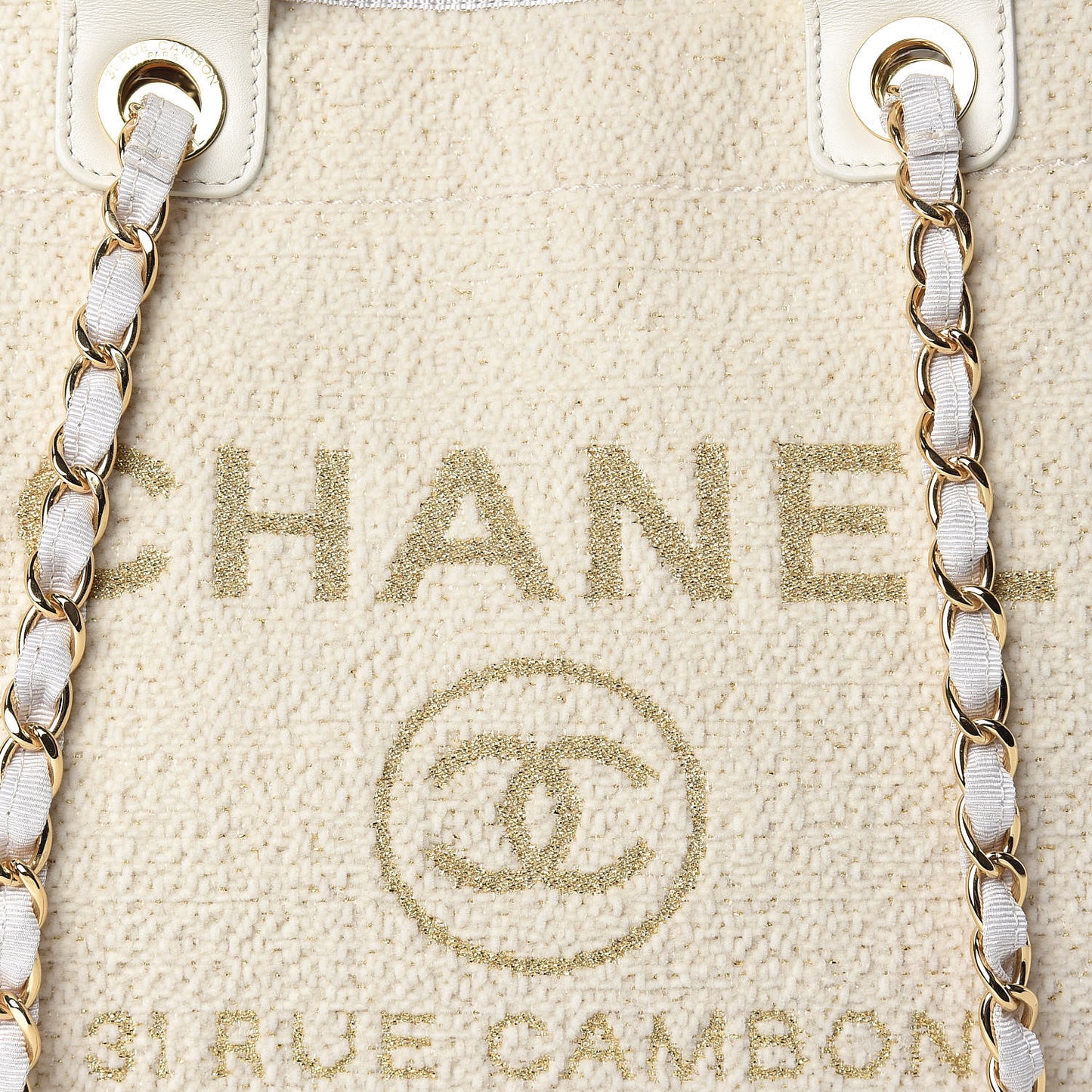 Lurex Boucle Medium Deauville Tote White
