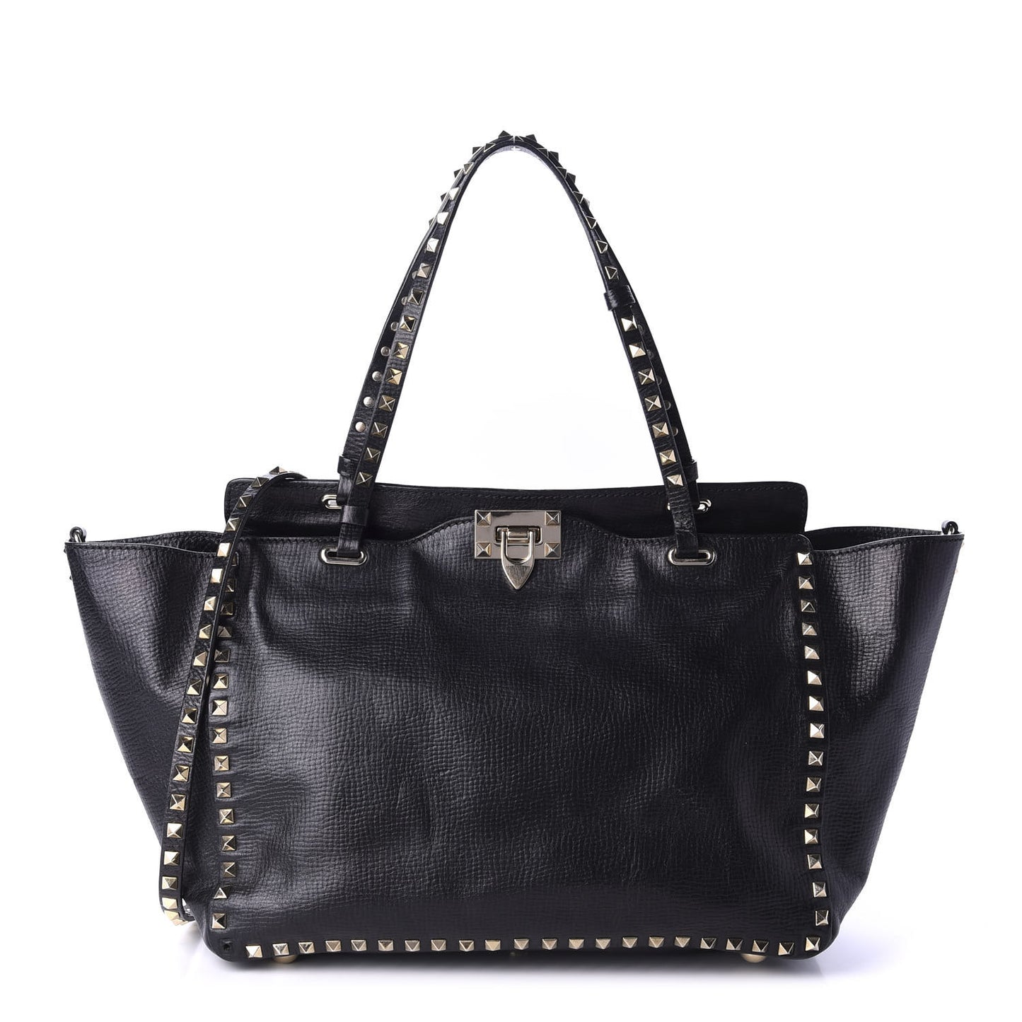 Textured Calfskin Medium Rockstud Tote Black