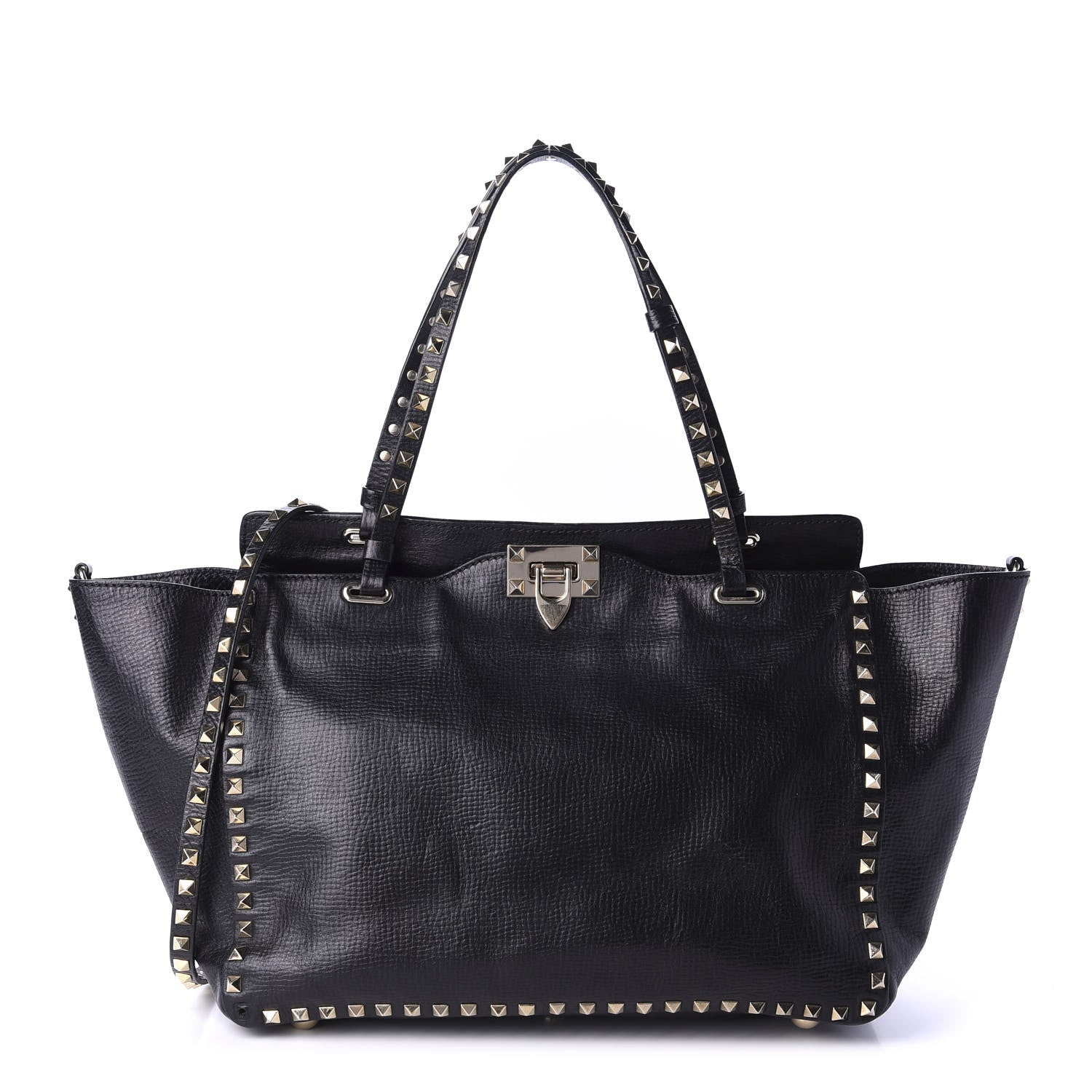 Valentino Garavani Textured Calfskin Medium Rockstud Tote Black 1 of 19