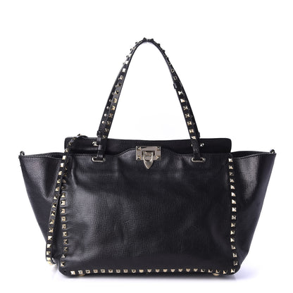 Valentino Garavani Textured Calfskin Medium Rockstud Tote Black 1 of 19
