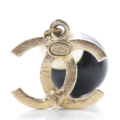 Chanel Pearl Bead CC Drop Earrings Black Gold 4 of 5