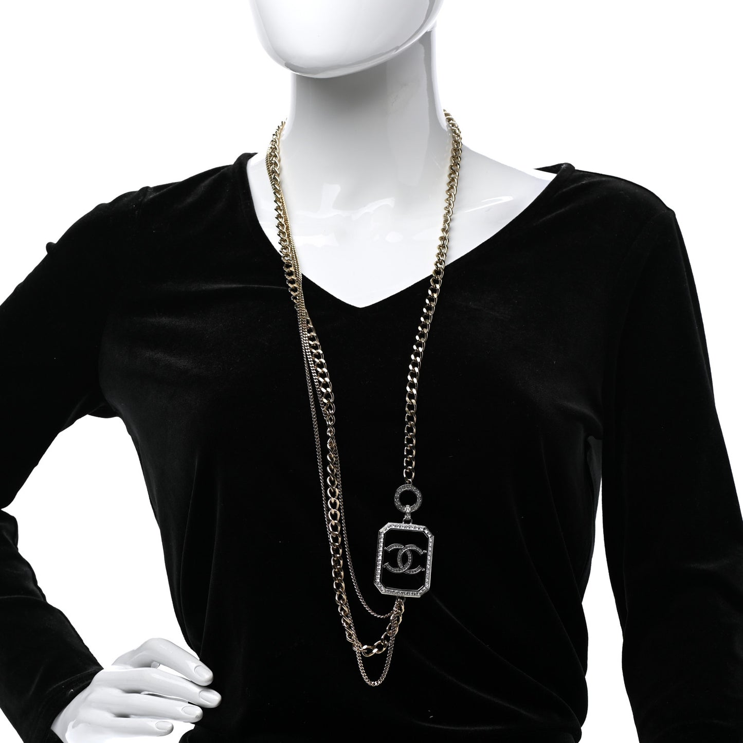 Crystal Chain CC Multi Strand Necklace Gold Silver
