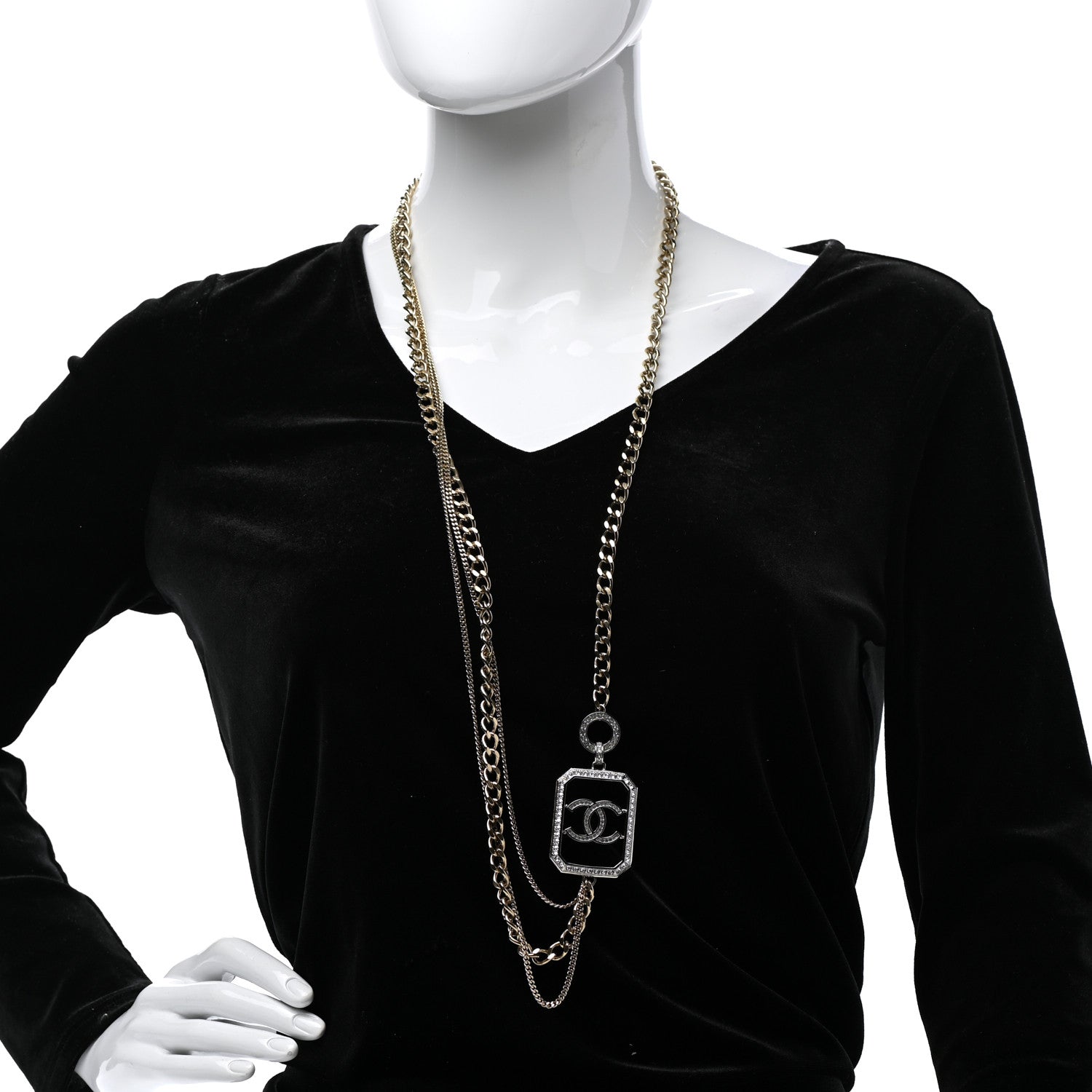 Chanel Crystal Chain CC Multi Strand Necklace Gold Silver 2 of 7