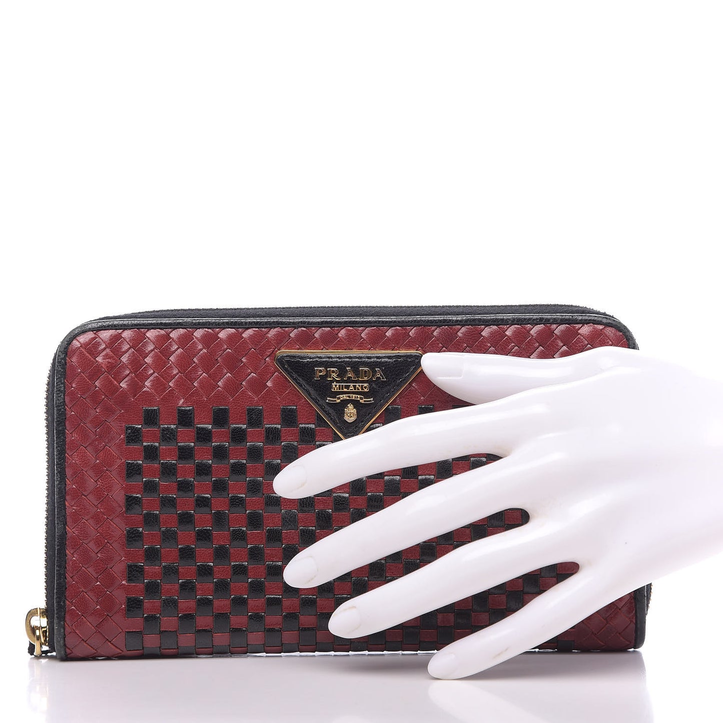 Goatskin Woven Zip Around Wallet Rubino Black