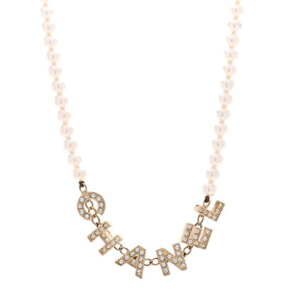 Chanel Pearl Crystal CC Logo Choker Necklace Gold 1 of 5