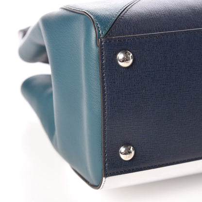 Fendi Vitello Elite Colorblock Petite 2Jours Tote Lavagna Oceano Argento 9 of 11