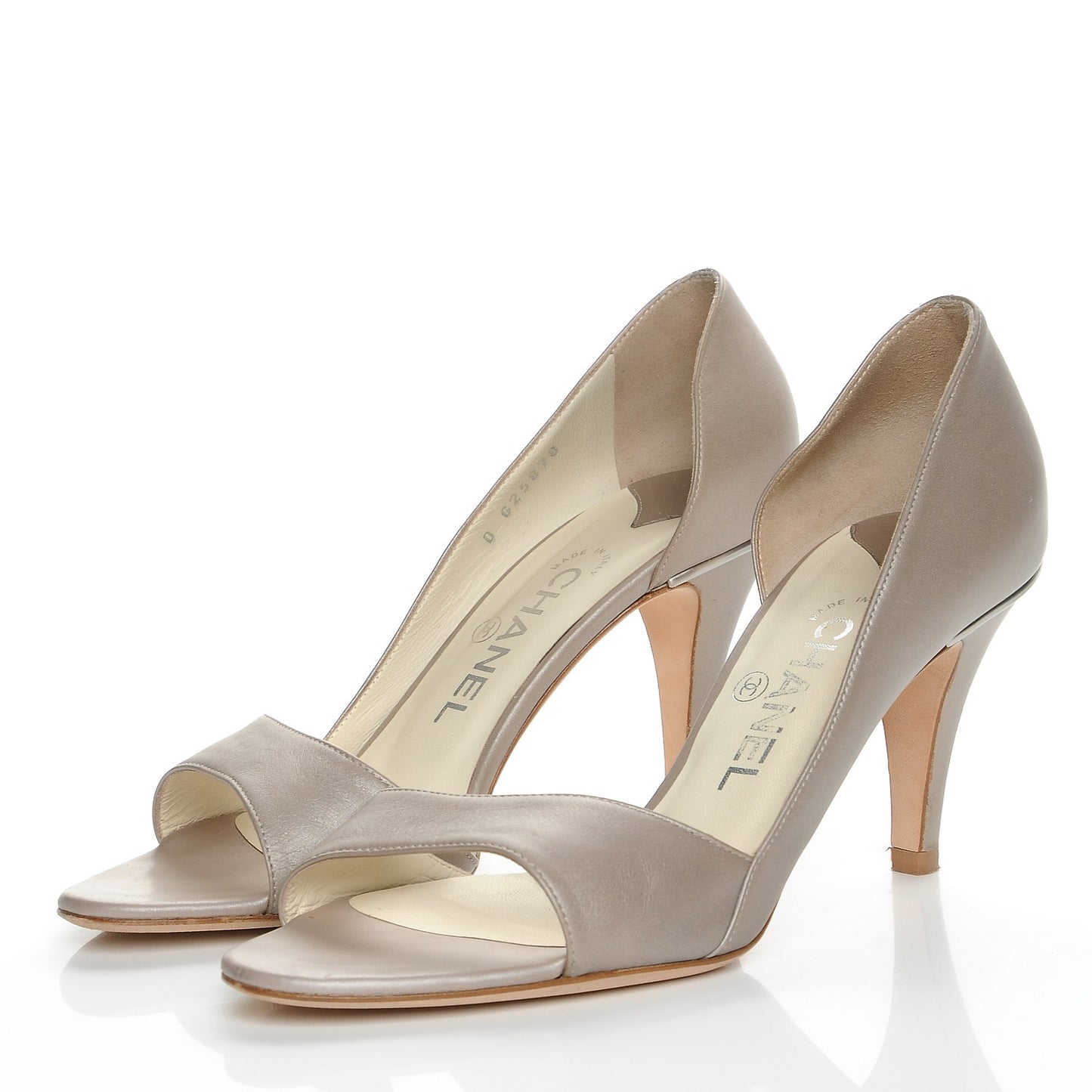 Metallic Calfskin CC Peep Toe Pumps 39 Champagne