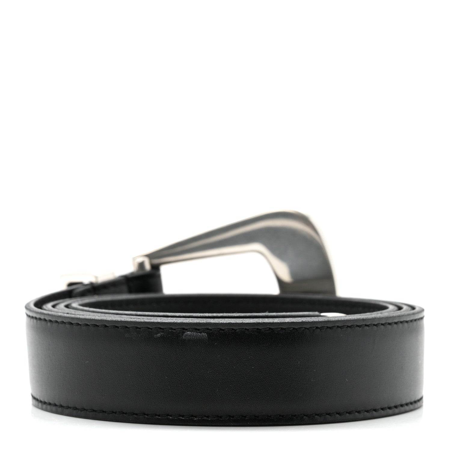 Saint Laurent Brushed Calfskin Folk Buckle Belt 95 38 Black 2 of 7