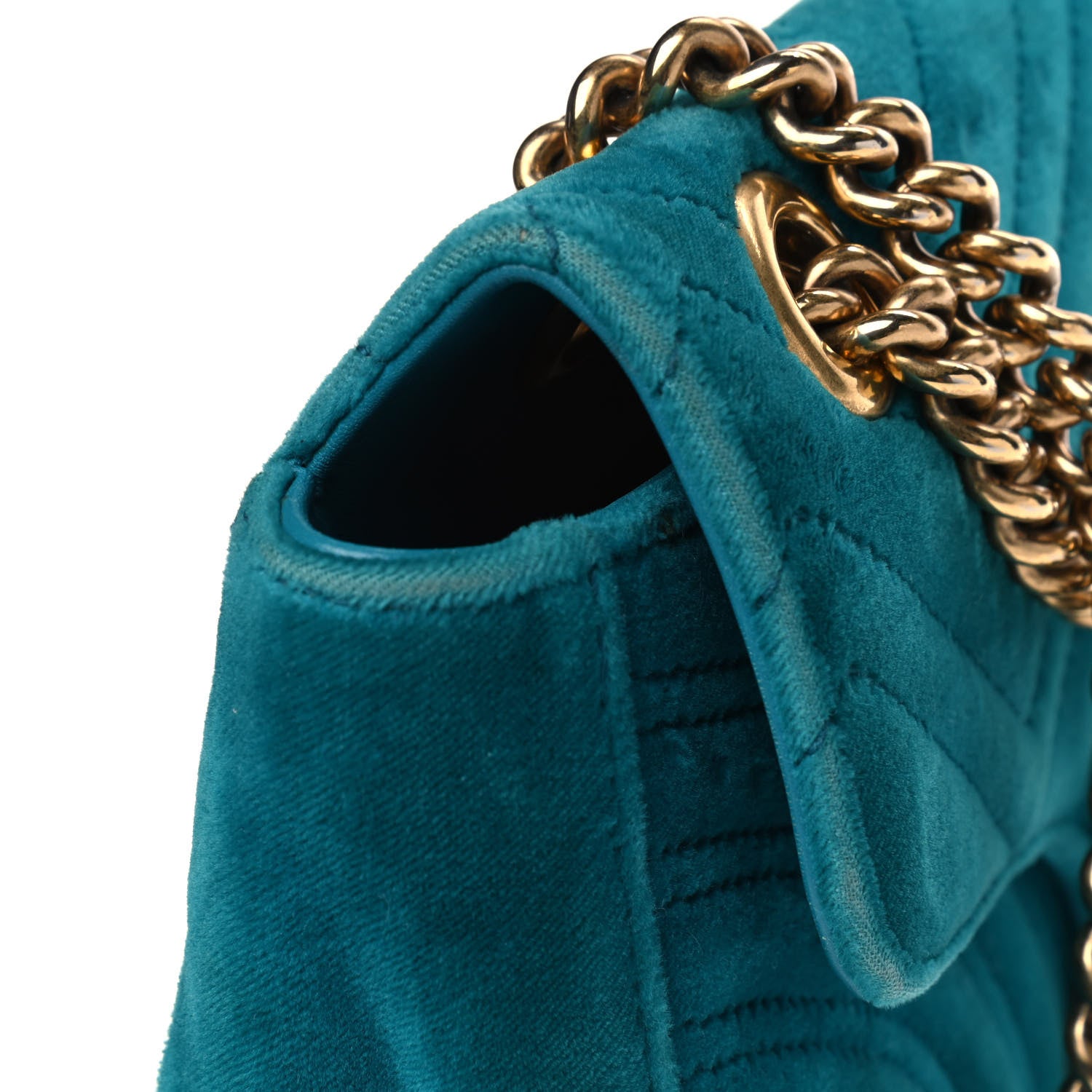 Gucci Velvet Matelasse Small GG Marmont Shoulder Bag Pavone Cyan 15 of 18