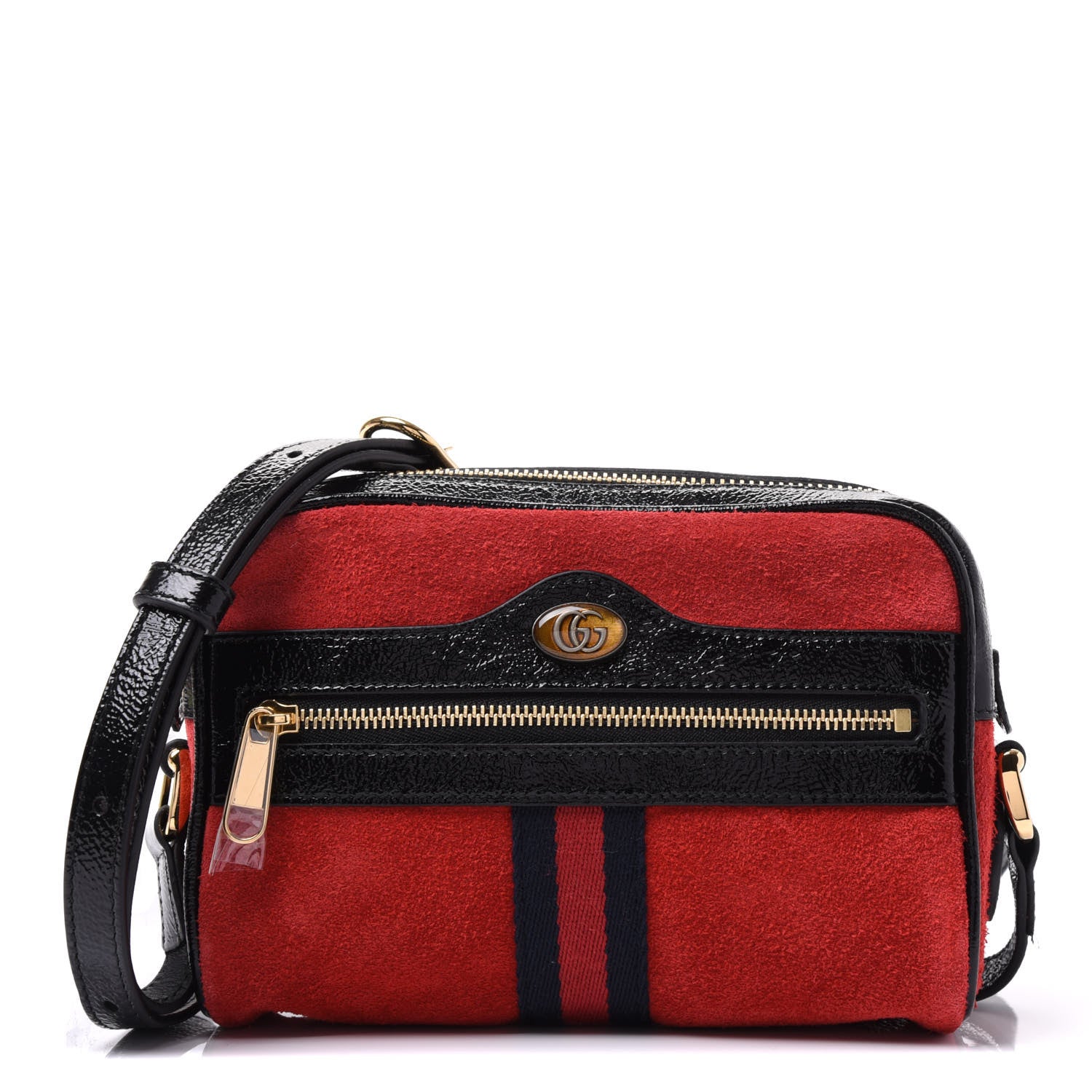 Gucci Suede Patent Web Mini Ophidia Shoulder Bag Red 1 of 9
