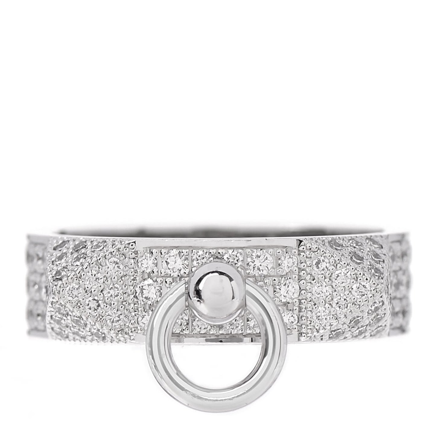 18K White Gold Diamond PM Collier De Chien Pave Ring 50 5.25